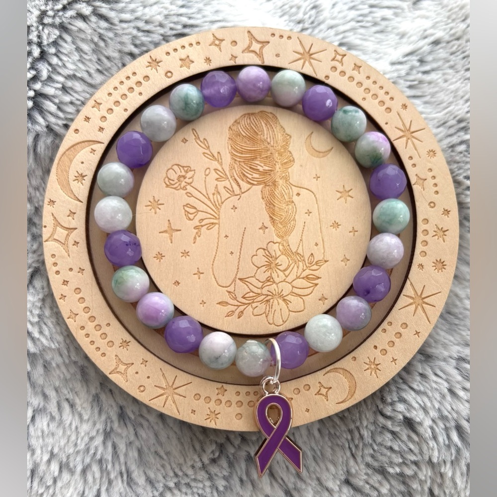Purple Awareness Ribbon beaded bracelet